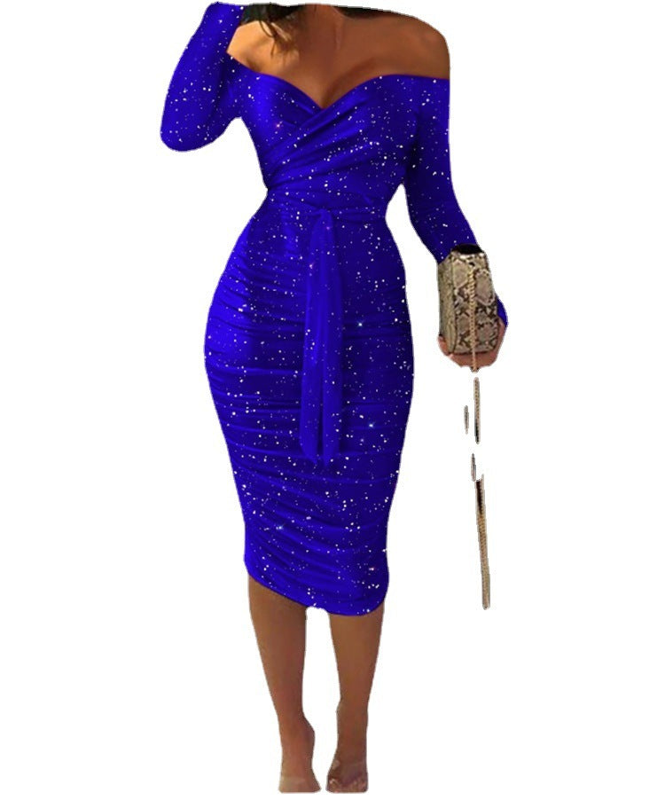 Women's Powdered Off-shoulder Strappy Tight Skirt