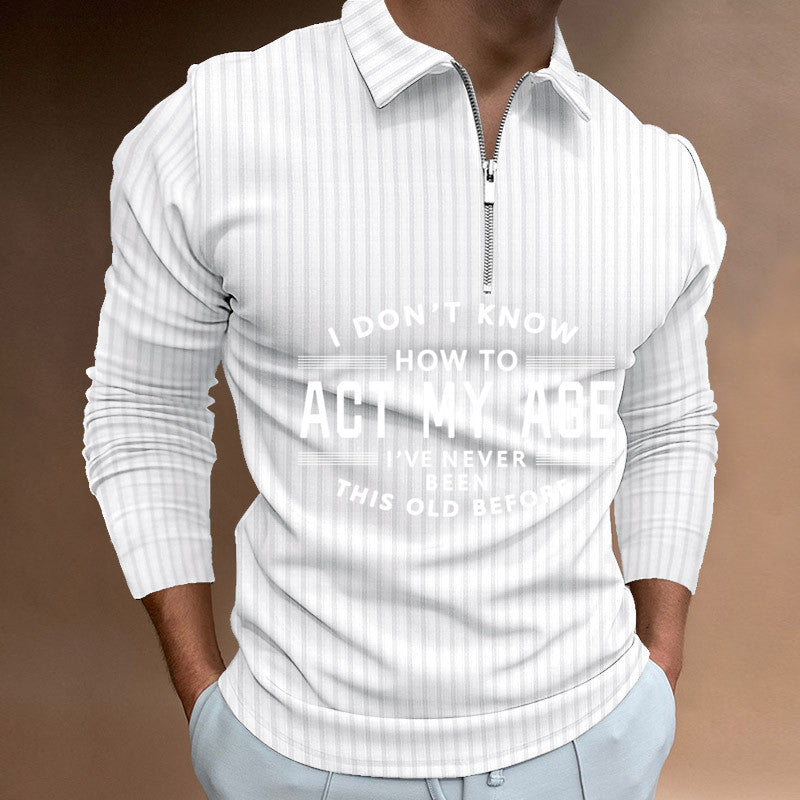 Zipper Striped Long Sleeved Men's Polo Shirt