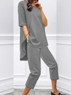 Loose Slim Fashion Suit Short-Sleeved Top Casual Cropped Trousers Two-Piece Suit