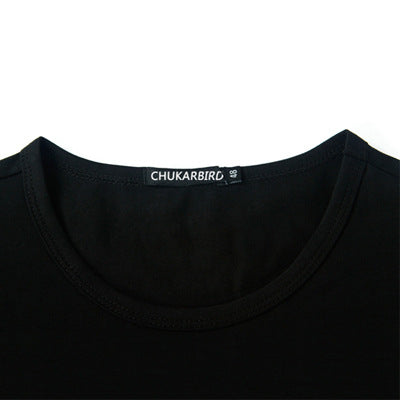 Large Size Men's Round Neck Contrast Stitching Long-Sleeved Shirt Slim Fit