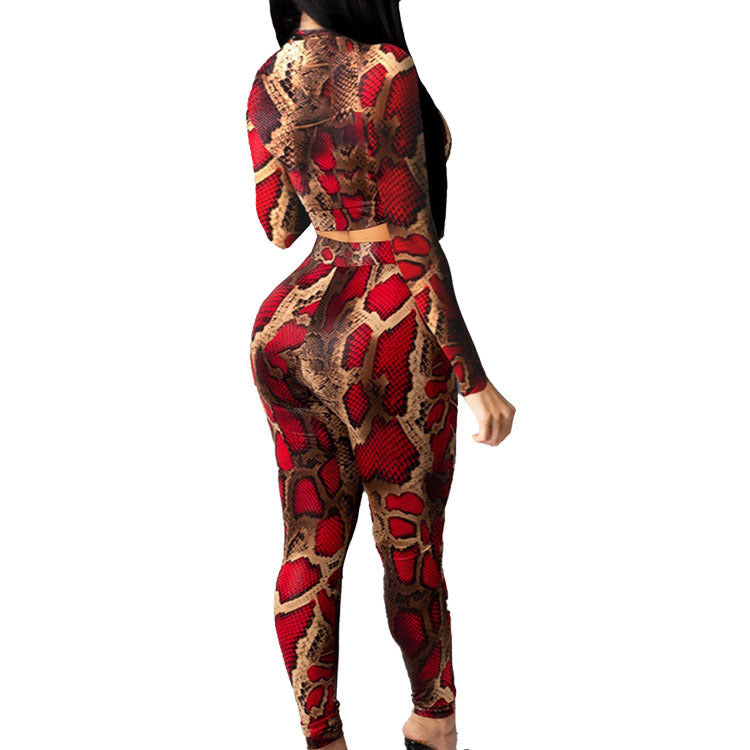 Two-piece Skinny Snake Print Long-sleeved Trousers
