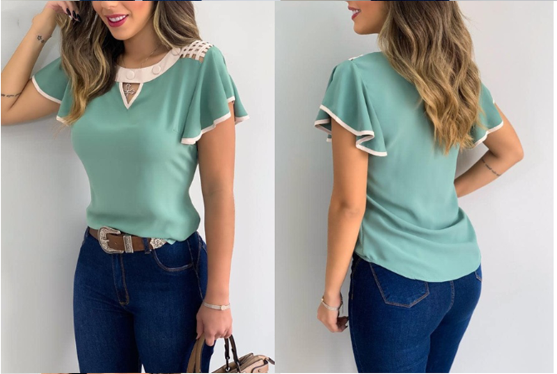 Slim Short Gentle Style Slim Fashion Short Sleeves