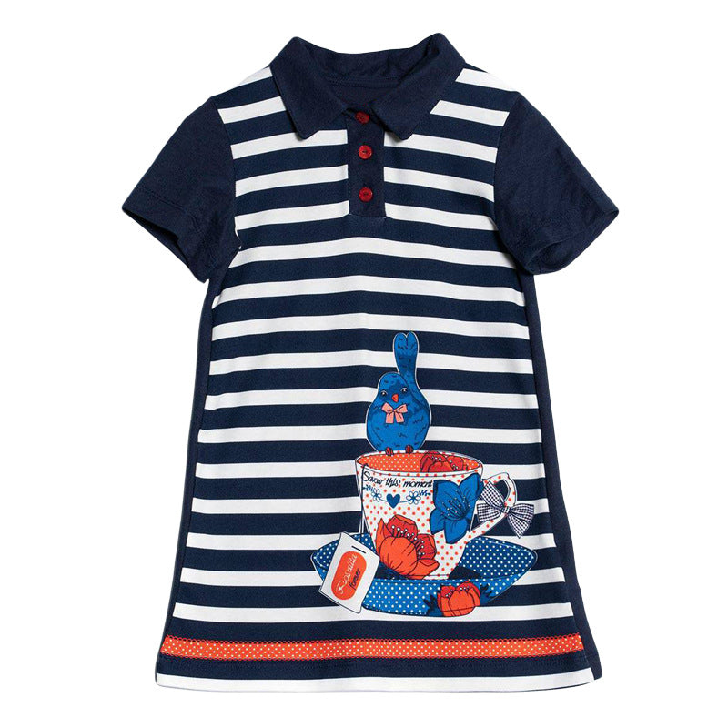 European And American Children's Clothing Girls Striped Print Skirt