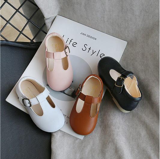 Children's Retro Leather Shoes Autumn New Baby Toddler Shoes Soft Bottomed Boys' And Girls' Bean Shoes