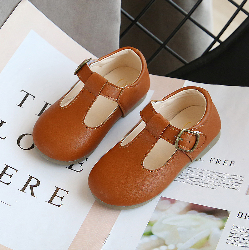 Children's Retro Leather Shoes Autumn New Baby Toddler Shoes Soft Bottomed Boys' And Girls' Bean Shoes