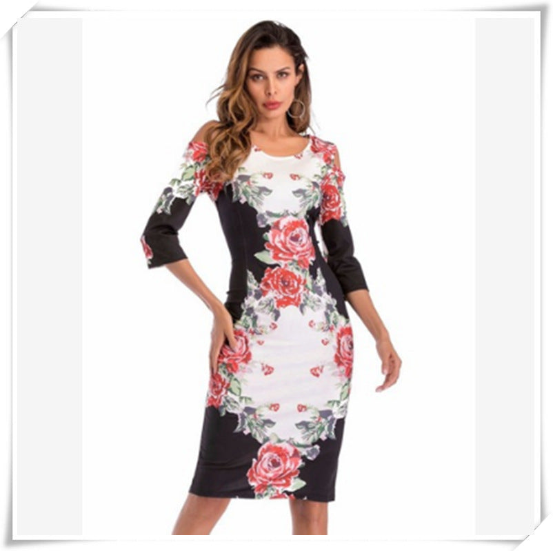 Summer 2019 European And American Women'S Strapless Digital Printing Bag Hip Sleeve Slim Stretch Dress
