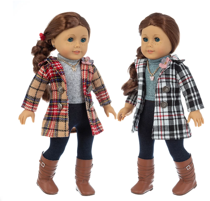 Doll Clothes Classic Black Grid Red Grid Jacket Plus Jeans Suit