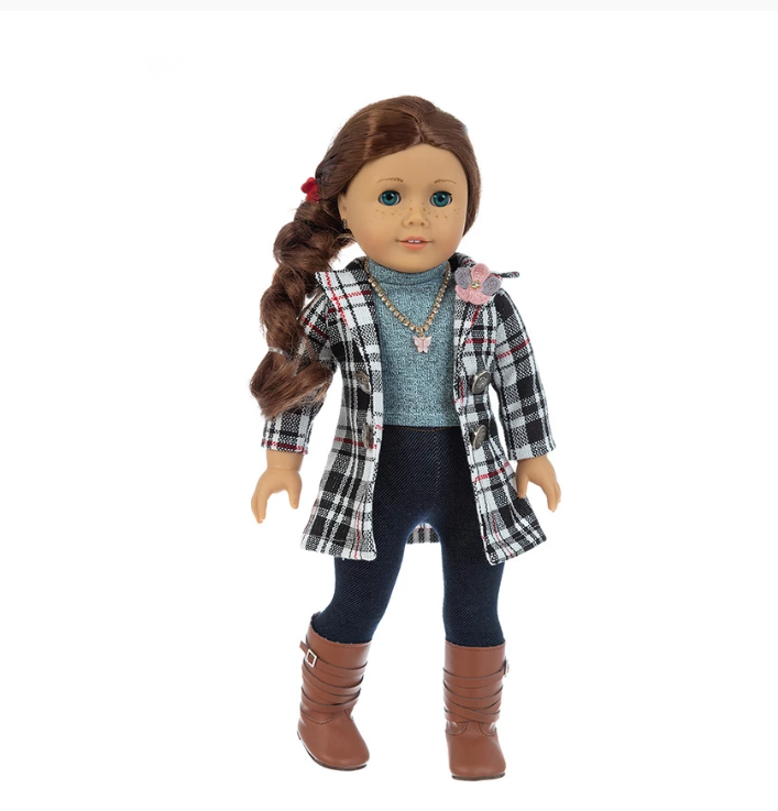 Doll Clothes Classic Black Grid Red Grid Jacket Plus Jeans Suit