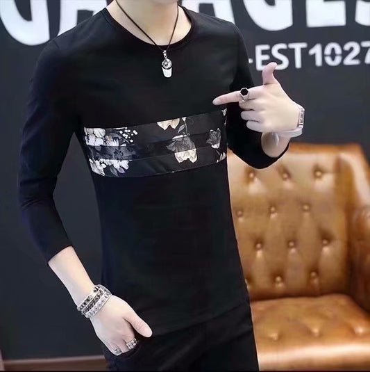 Long-Sleeved T-Shirt Men's Round Neck Korean Style Slim Men's Clothing
