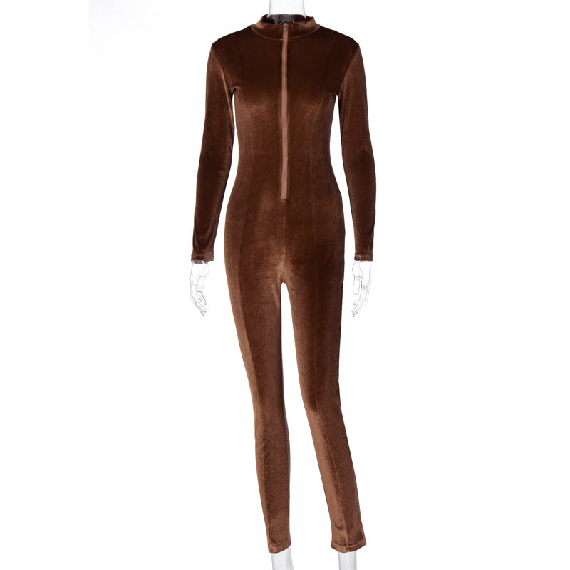 Jumpsuit Slim-Fit Long-Sleeved Zipper All-In-One Pants