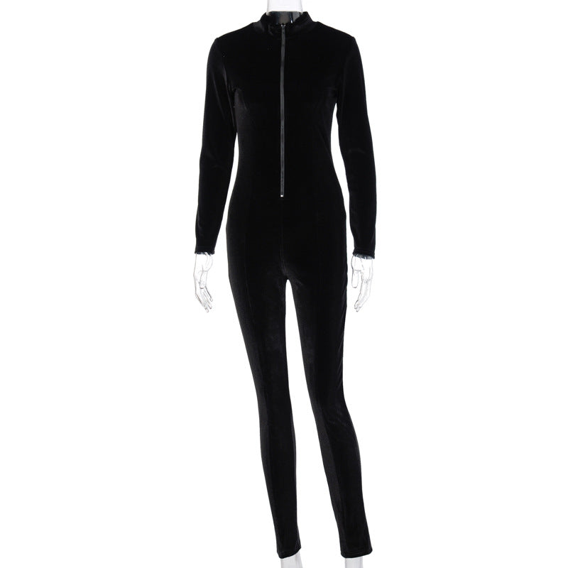 Jumpsuit Slim-Fit Long-Sleeved Zipper All-In-One Pants