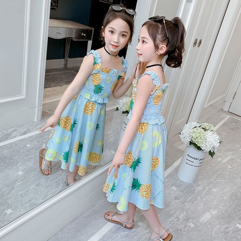 Summer Little Fresh Princess Skirt Girl'S Suspender Vest Of Long Dress Suit