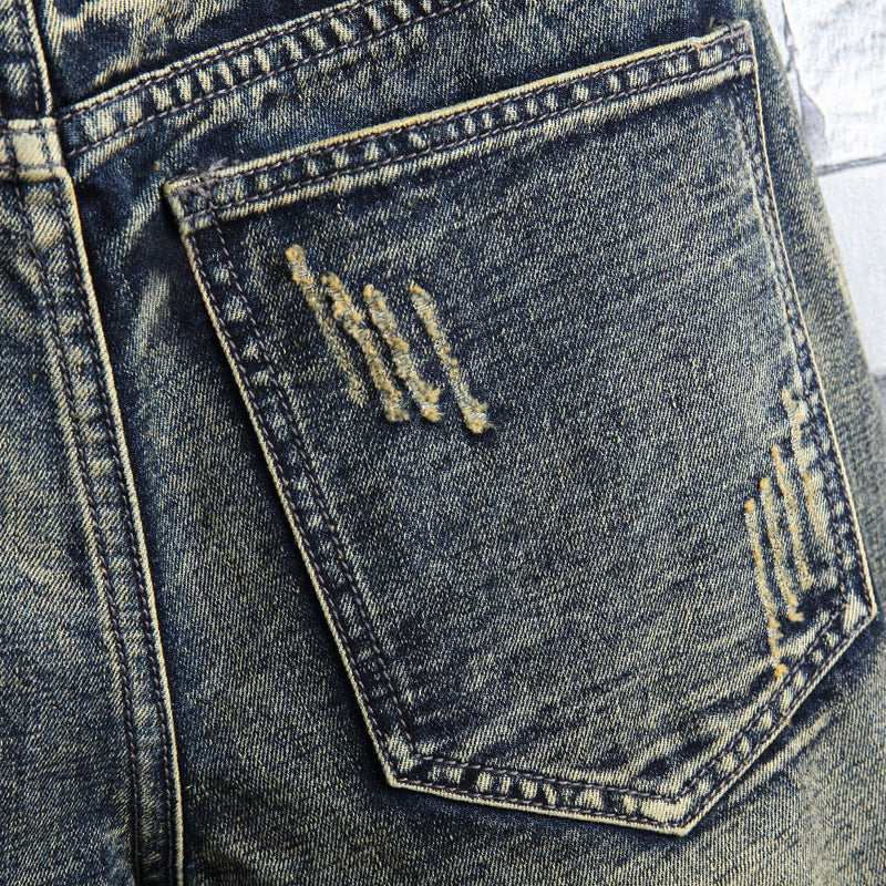 Summer Jeans Pants Men'S Personality Patch Retro Trendy Men'S Five-Point Pants Men'S Ripped Shorts