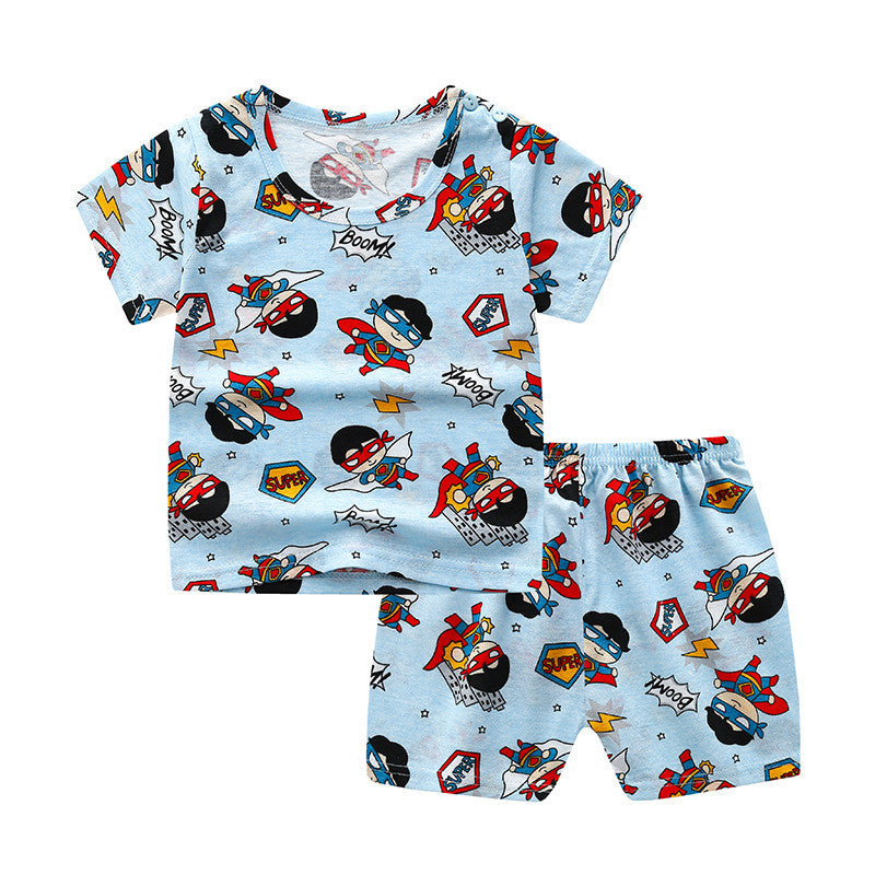 Baby Thin Cotton Suit Boys And Girls Short-sleeved Shorts Two-piece Suit