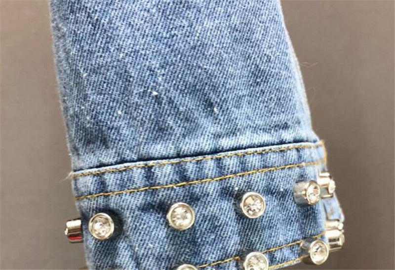 Fashion Diamond Beads Graffiti Printed Design Short Denim Jacket Coat Casual Women Cowboy Jeans. From luxurioutlet.com