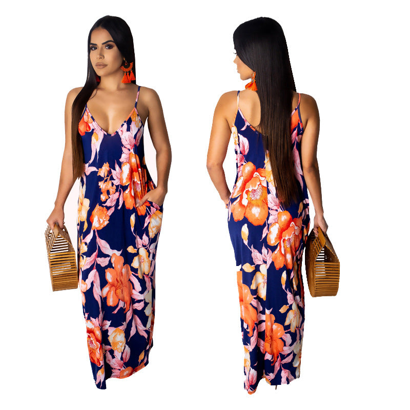 Spring Summer Hot Sale Dress Color Totem Printed Sleeveless Vest Long Skirt