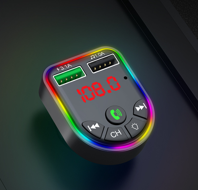 Car mp3 player  car bluetooth car charger  dual USB car cigarette lighter  colorful atmosphere light