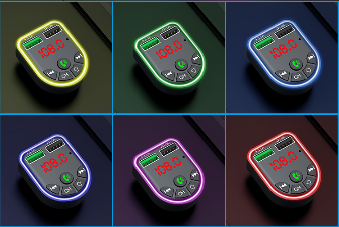 Car mp3 player  car bluetooth car charger  dual USB car cigarette lighter  colorful atmosphere light