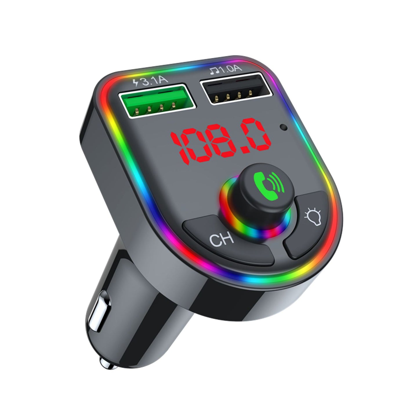 Car mp3 player  car bluetooth car charger  dual USB car cigarette lighter  colorful atmosphere light