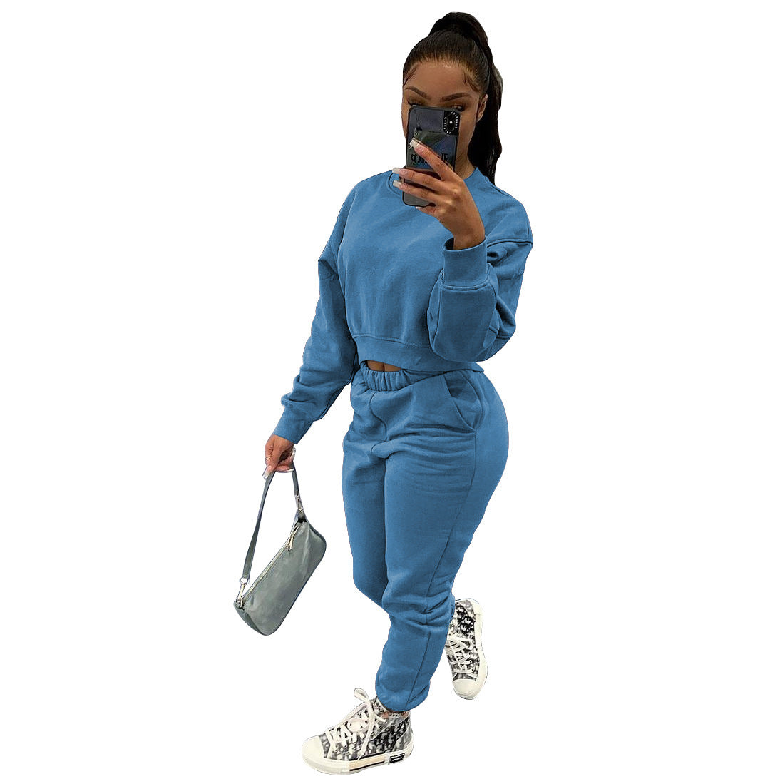 Two-piece Padded Sweater Solid Color Suit