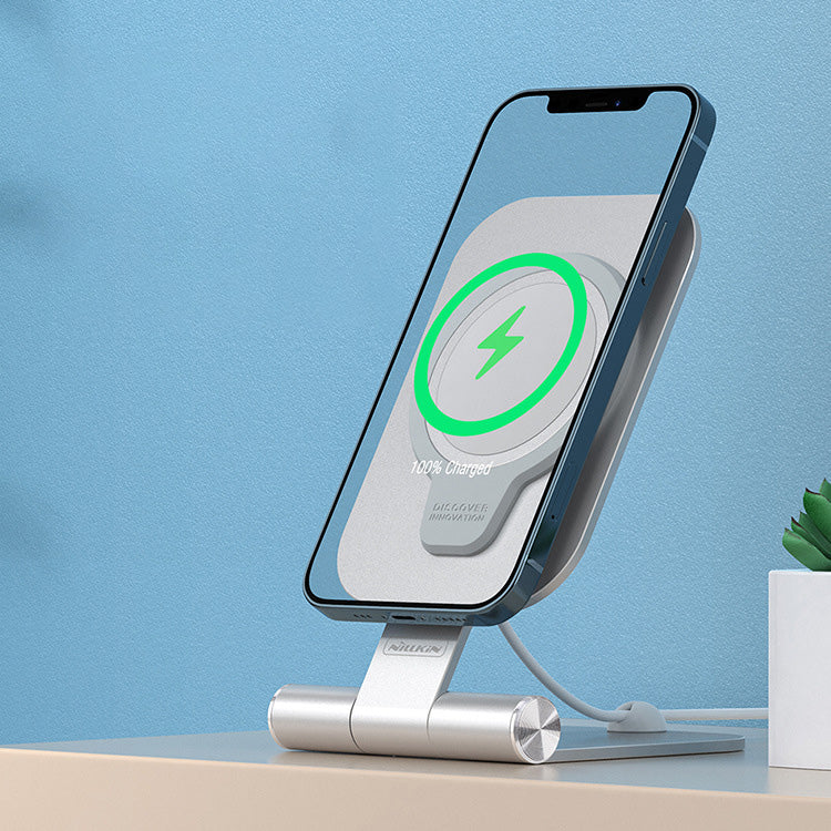 Compatible with Apple, NILLKIN Iphone Stand Holder For iPhone 12mini 12 Pro Max Foldable Aluminium Alloy Magnetic Wireless Fast Charging Phone Stand