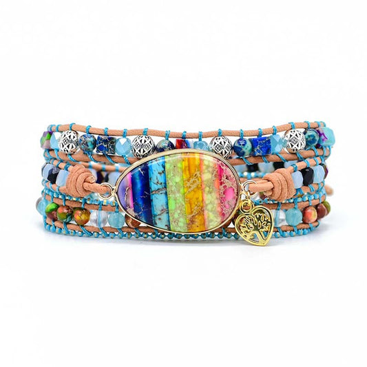 Egg Shaped Colorful Imperial Stone Cowhide Woven Bracelet Crystal Beads Hand Woven Bracelet