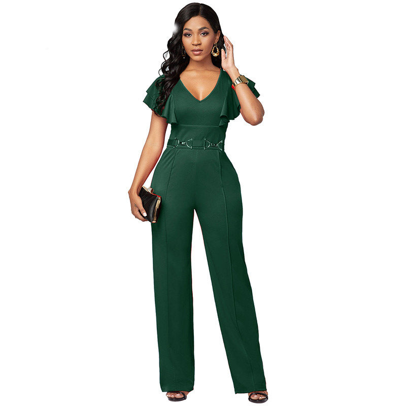 Casual Fashion Long-sleeved V-neck Women's Jumpsuit