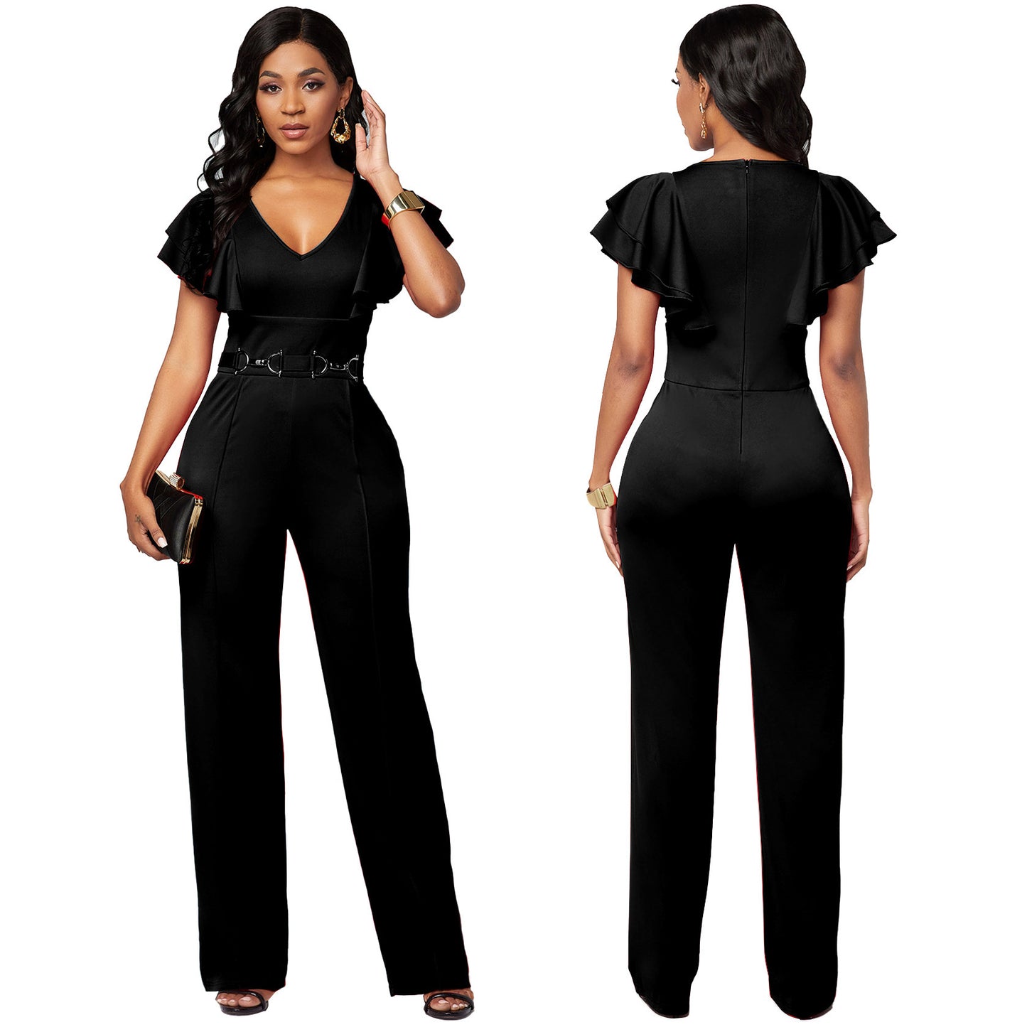 Casual Fashion Long-sleeved V-neck Women's Jumpsuit