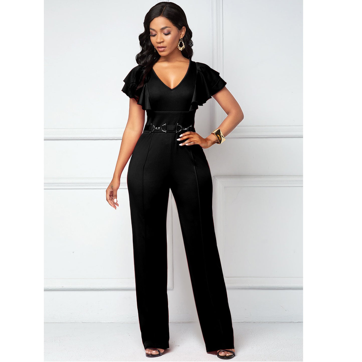 Casual Fashion Long-sleeved V-neck Women's Jumpsuit