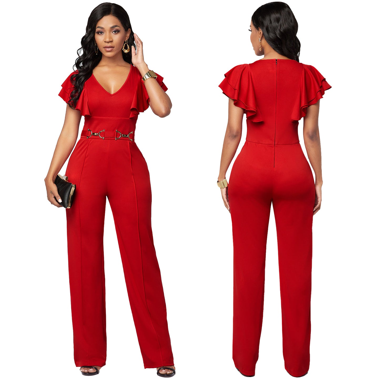 Casual Fashion Long-sleeved V-neck Women's Jumpsuit