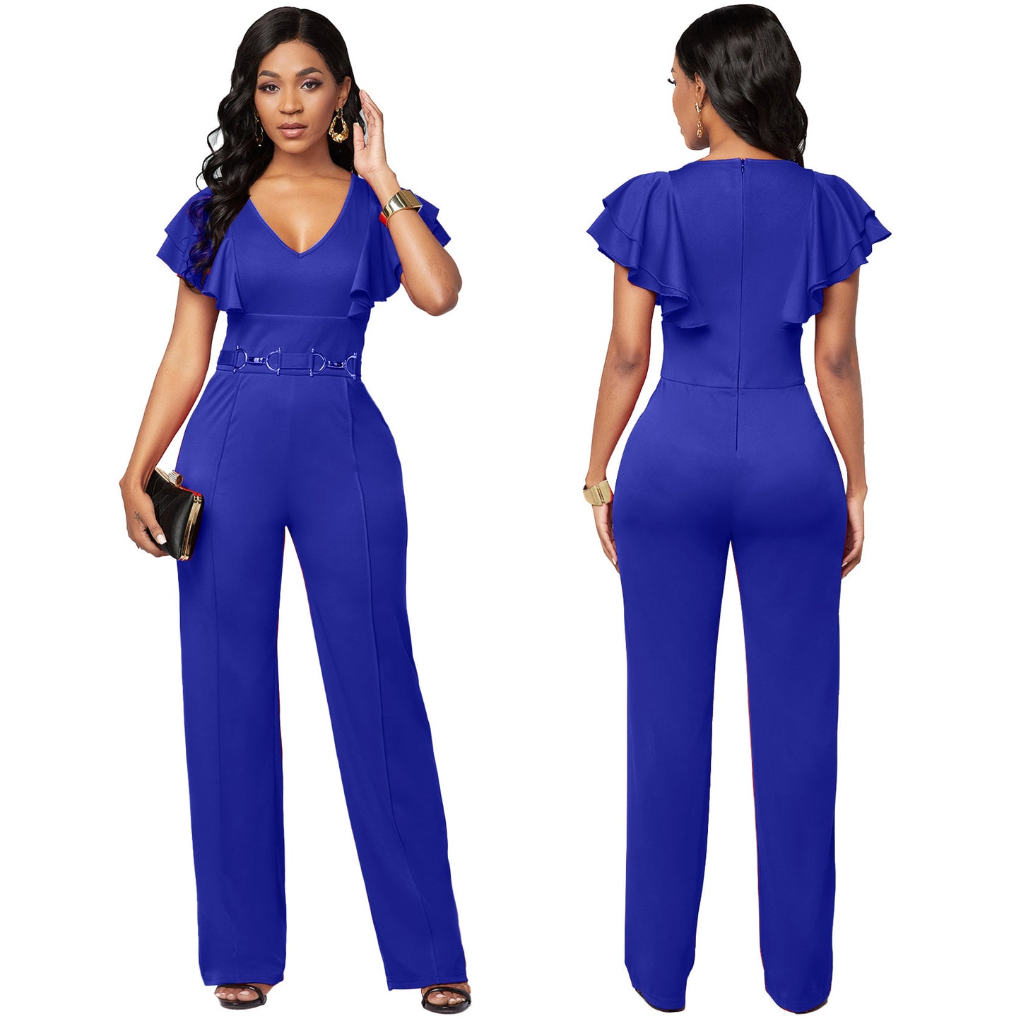 Casual Fashion Long-sleeved V-neck Women's Jumpsuit