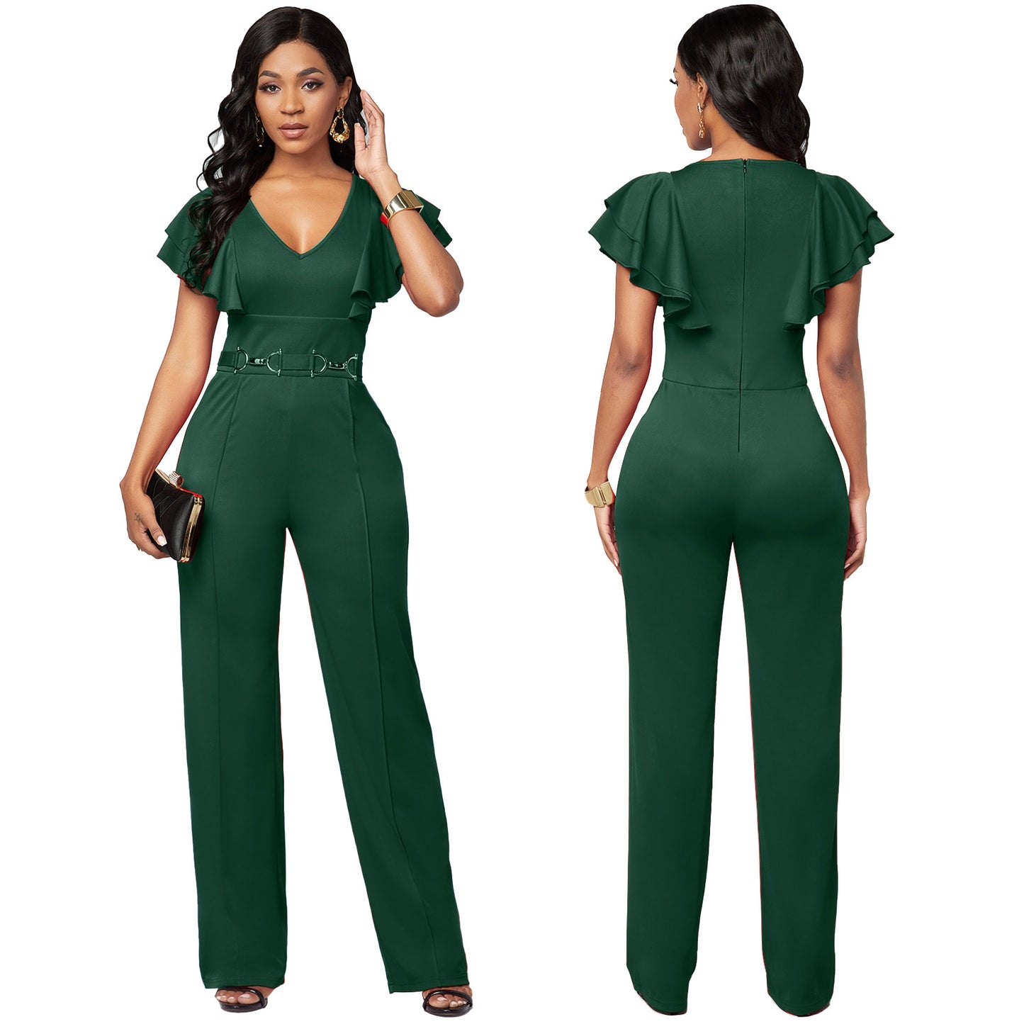 Casual Fashion Long-sleeved V-neck Women's Jumpsuit