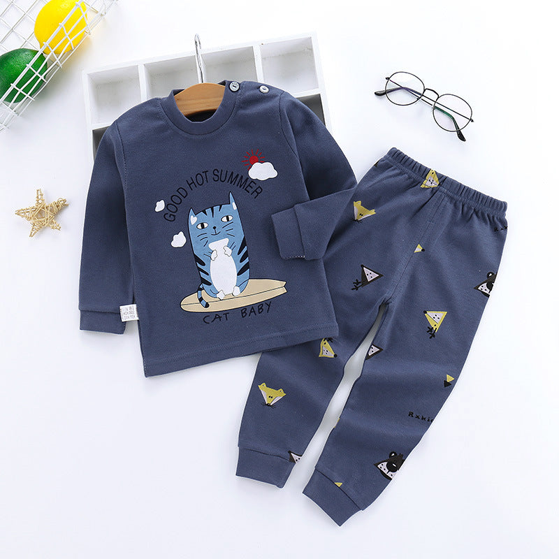 Children's Autumn Clothes Long-Sleeved Pants Suit 21 Spring New Long-Sleeved Children's Underwear Underwear Shoulder Buckle High-Neck Cotton Underwear Home