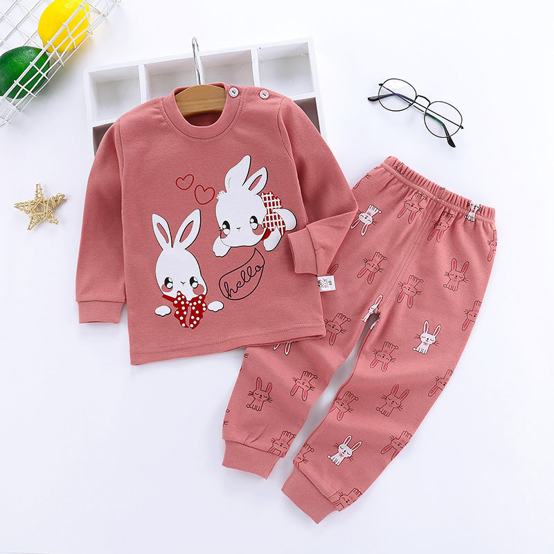 Children's Autumn Clothes Long-Sleeved Pants Suit 21 Spring New Long-Sleeved Children's Underwear Underwear Shoulder Buckle High-Neck Cotton Underwear Home