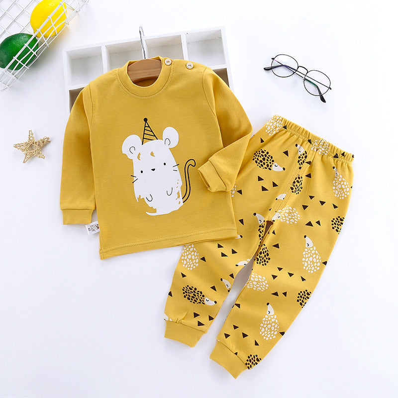 Children's Autumn Clothes Long-Sleeved Pants Suit 21 Spring New Long-Sleeved Children's Underwear Underwear Shoulder Buckle High-Neck Cotton Underwear Home