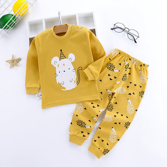 Children's Autumn Clothes Long-Sleeved Pants Suit 21 Spring New Long-Sleeved Children's Underwear Underwear Shoulder Buckle High-Neck Cotton Underwear Home