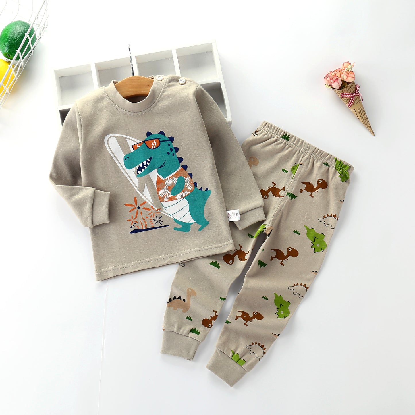Children's Autumn Clothes Long-Sleeved Pants Suit 21 Spring New Long-Sleeved Children's Underwear Underwear Shoulder Buckle High-Neck Cotton Underwear Home