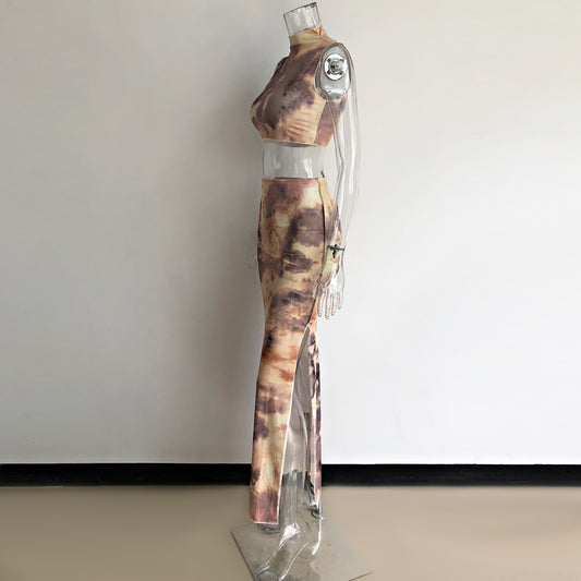 One-Piece Printed Yellow Tie-Dye European And American Vest Women's Suit