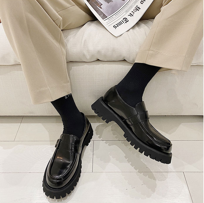 Buckle Japanese Thick-Soled Retro Round Toe Small Leather Shoes British Bright Surface Casual Platform Shoes