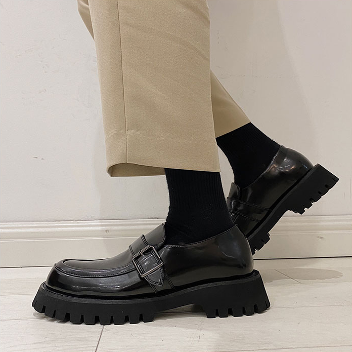 Buckle Japanese Thick-Soled Retro Round Toe Small Leather Shoes British Bright Surface Casual Platform Shoes