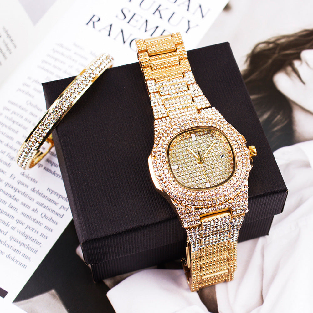 Hot Diamond Fashion Watch Set Bracelet Ladies Wristwatch Men