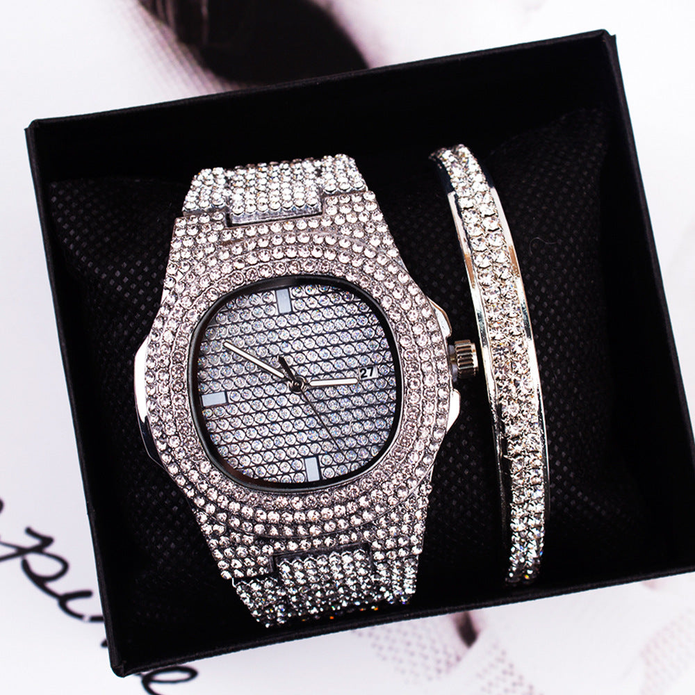 Hot Diamond Fashion Watch Set Bracelet Ladies Wristwatch Men