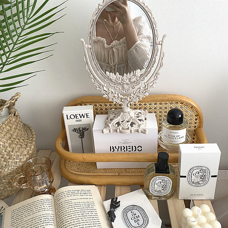 Korean Ins Nordic Retro Style Palace Carved Old Flip Mirror Homestay Dormitory Decoration Desktop Makeup Mirror