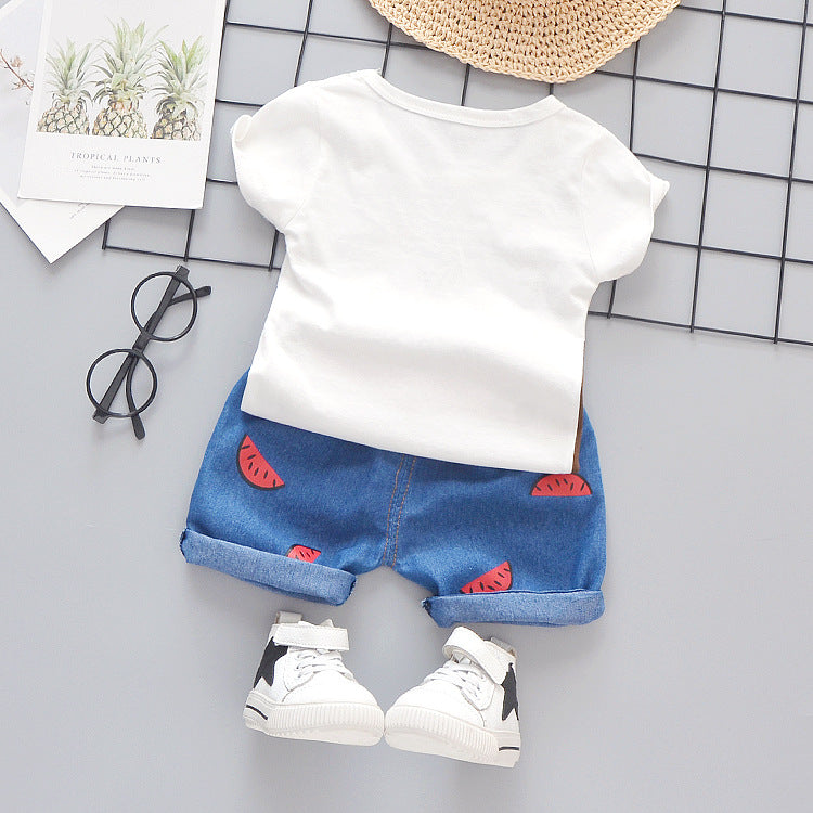 Korean Version Of The Bear Eating Watermelon Cute Cartoon Cotton Suit Children'S Clothes Trendy One Generation