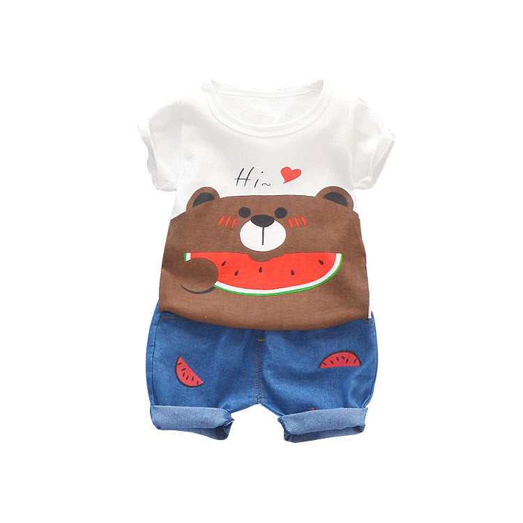 Korean Version Of The Bear Eating Watermelon Cute Cartoon Cotton Suit Children'S Clothes Trendy One Generation