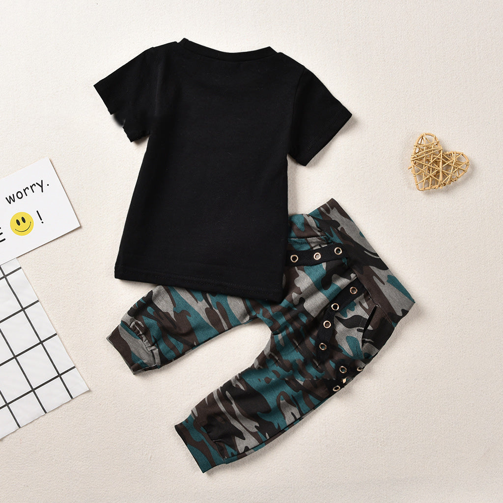 Baby Letter Print Top Camouflage Pants Suit