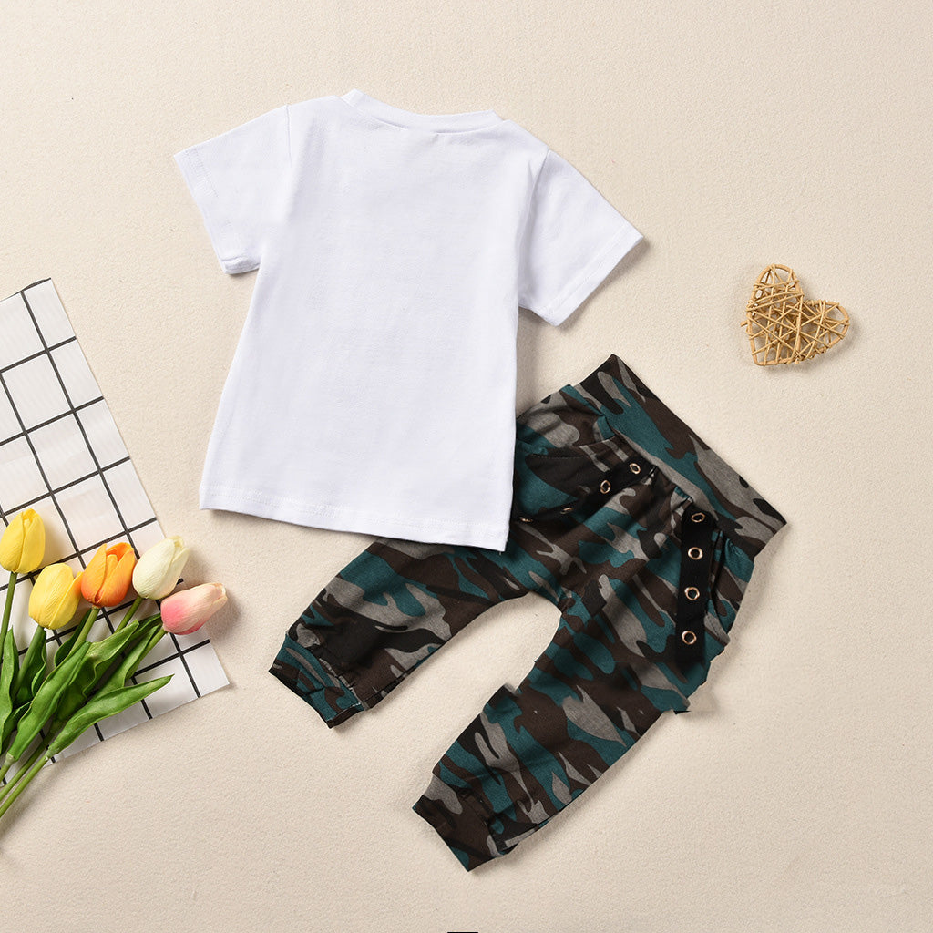 Baby Letter Print Top Camouflage Pants Suit