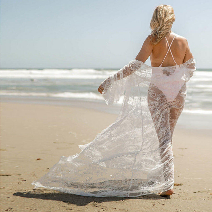 Summer New Style Lace Trumpet Sleeve Cardigan Long Beach Sunscreen Clothing