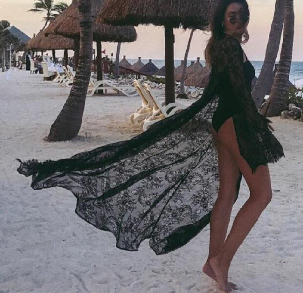 Summer New Style Lace Trumpet Sleeve Cardigan Long Beach Sunscreen Clothing