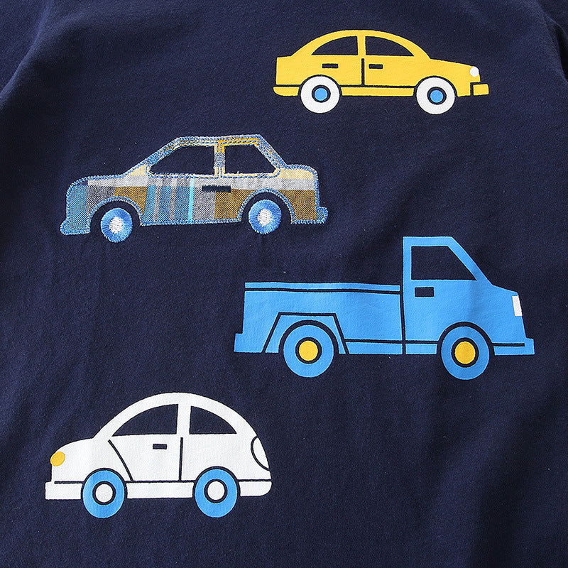 Boys Short-Sleeved Two-Piece Pullover Cartoon Print Embroidery Type